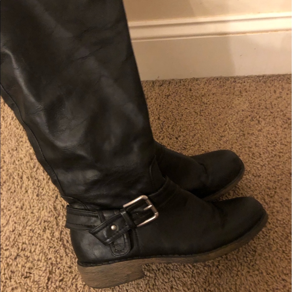 Black Faux Leather Boots - knee/over the knee